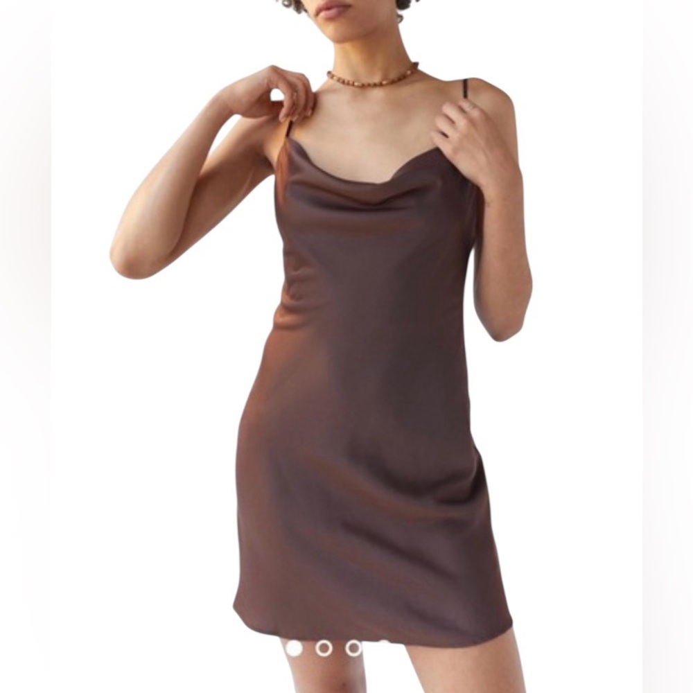 Brown Urban Outfitters Brown Cowl Slip Mini Dress